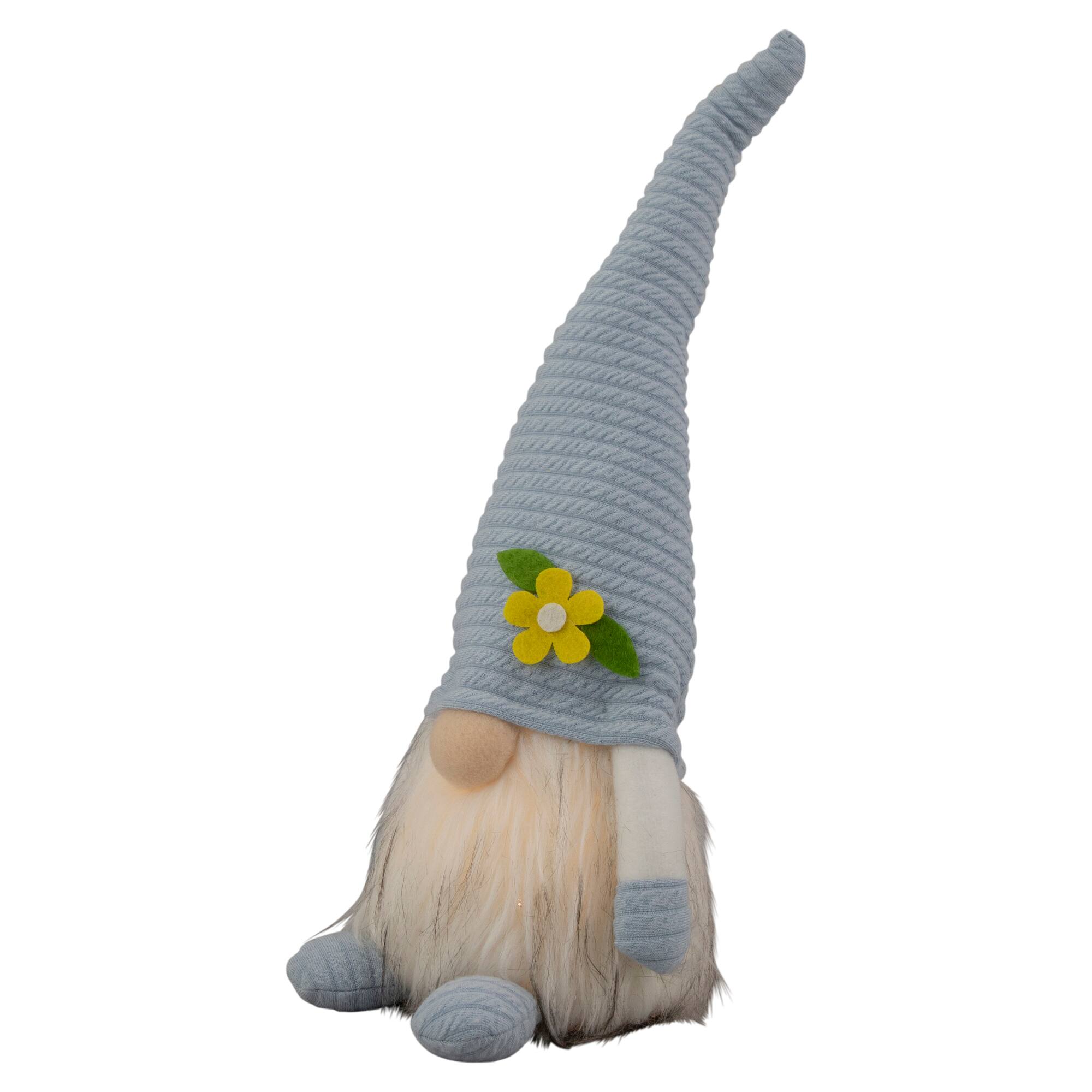 12" Lighted Blue Spring Gnome with Flower Hat